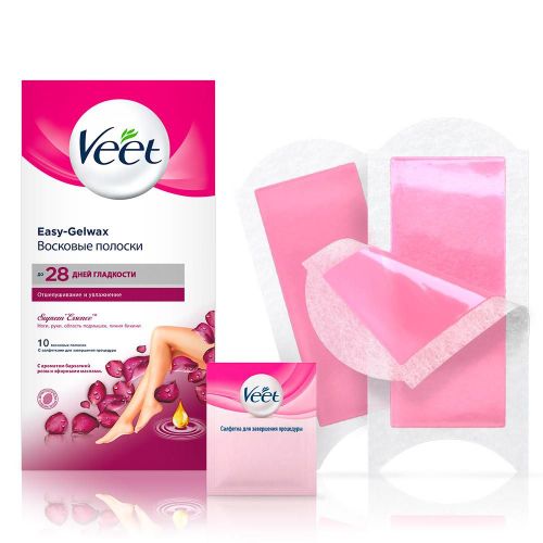 Восковые полоски Veet с ароматом бархатной розы и эфирными маслами c технологией Easy Gel-wax 10 шт