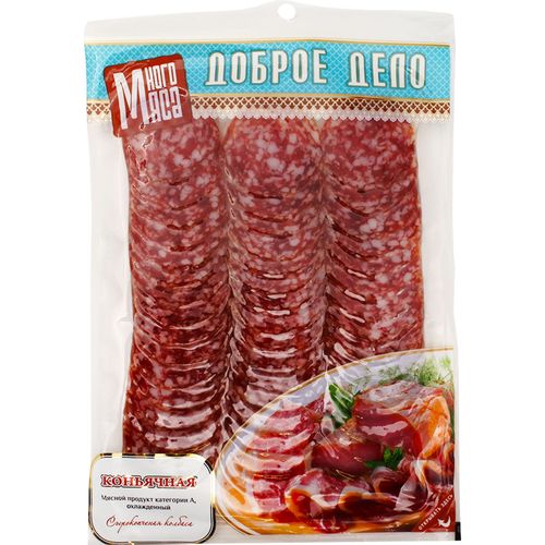 Колбаса сырокопченая Доброе Дело Коньячная полусухая нарезка 100 г ...