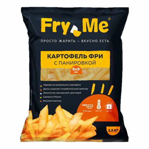 Картофель фри Fry Me 9 х 9 мм в панировке замороженный 2,5 кг х 5 шт ...