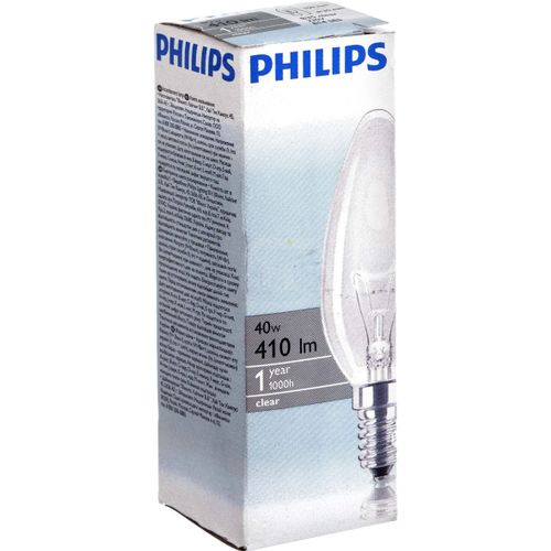 Лампа накаливания Philips E14 40 Вт свеча прозрачная