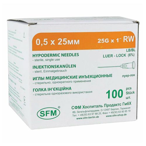 Иглы SFM 25G стерильные одноразовые 100 шт - купить с доставкой на дом ...