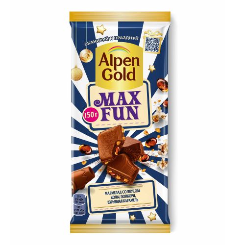 Шоколад Alpen Gold Max Fun молочный с мармеладом-попкорном-карамелью ...