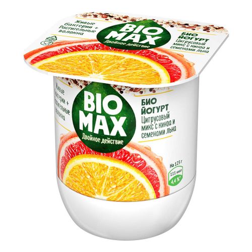 Биойогурт BioMax Цитрусовый микс с киноа и семенами льна 2,4% 125 г