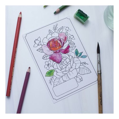Открытка-раскраска ВкусВилл Цветы для мамы