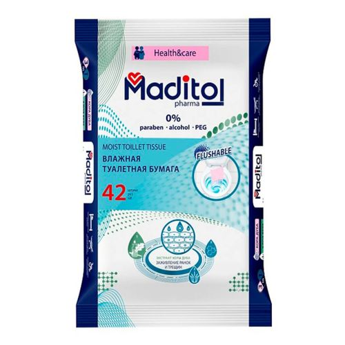 Влажная туалетная бумага Maditol с экстрактом коры дуба 42 шт
