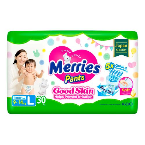 Подгузники-трусики Merries Good Skin L (9-14 кг) 30 шт