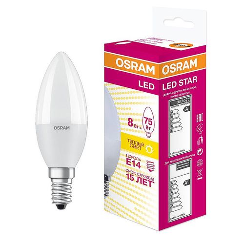 Лампа светодиодная Osram LED E14 8W свеча теплый свет