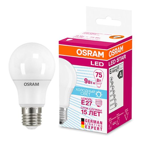 Лампа светодиодная Osram LED A75 E27 9W груша нейтральный свет