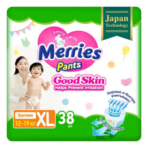 Подгузники-трусики Merries Good Skin XL (12-19 кг) 38 шт