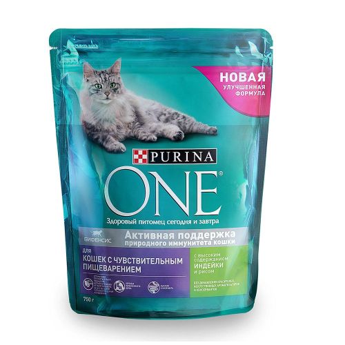 Сухой корм для кошек Purina One с чувствительным пищеварением 750 г