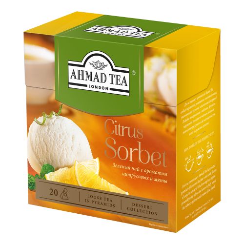 Чай зеленый Ahmad Tea Citrus Sorbet Цитрусовый сорбет с ароматом цитрусовых и мяты в пирамидках 1,8 г х 20 шт