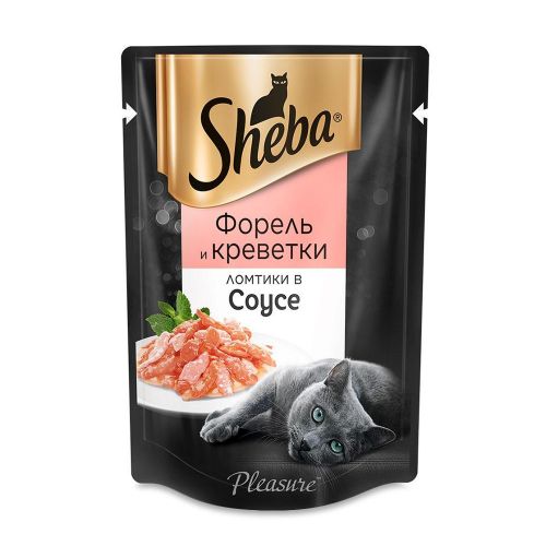 Влажный корм для кошек Sheba Ломтики в соусе с форелью и креветками 85 г