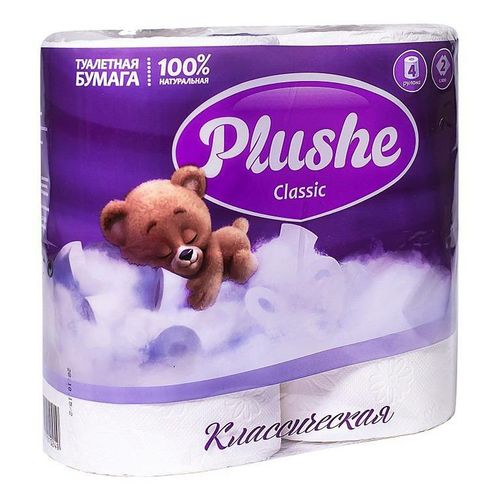 Туалетная бумага Plushe Classic белая 2 слоя 4 рулона купить для ...