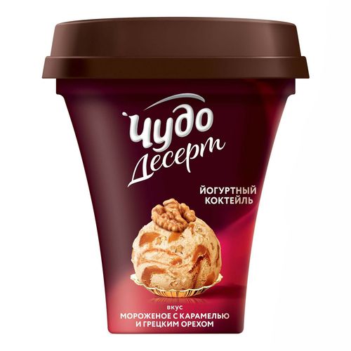 Йогурт питьевой Чудо десерт мороженое с карамелью и грецким орехом 4,5% БЗМЖ 235 г