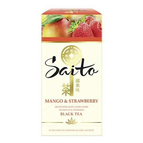 Чай черный Saito Mango & Strawberry манго-персик и аромат клубники в пакетиках 1,5 г х 25 шт