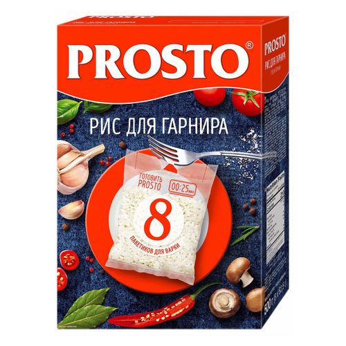 Рис Prosto для гарнира среднезерный непропаренный в варочных пакетиках 8 шт х 62,5 г