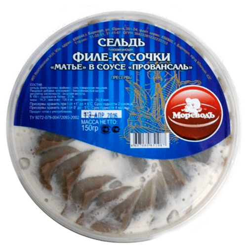 Сельдь Мореводъ филе-кусочки в соусе Провансаль 150 г