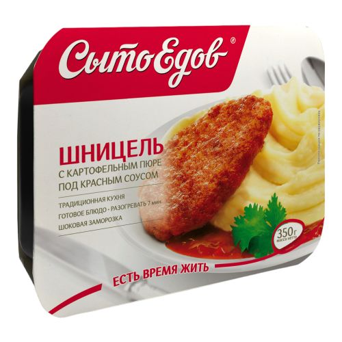 Шницель Сытоедов с картофельным пюре под красным соусом 350 г