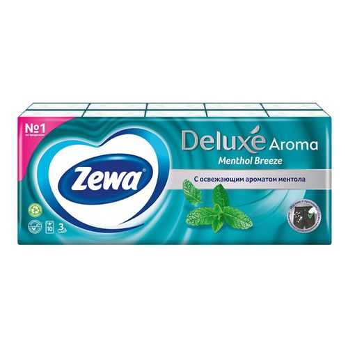 Носовые платочки Zewa Deluxe Aroma Ментол 3 слоя 10 шт, 10 упаковок