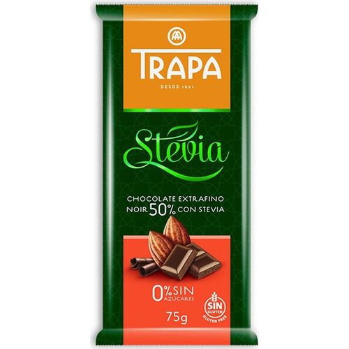 Плитка Trapa Stevia темный шоколад со стевией 50% 75 г