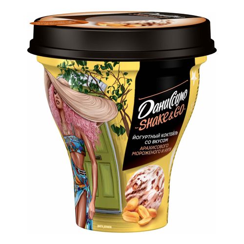 Коктейль йогуртный Даниссимо Shake&Go арахисовое мороженое и нуга 5,2% БЗМЖ 260 г