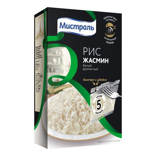 Рис Мистраль Жасмин белый ароматный в варочных пакетиках 80 г х 5 шт