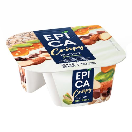 Йогурт Epica Crispy фисташки и смесь из семян подсолнечника, орехов и темного шоколада 10,5% БЗМЖ 140 г