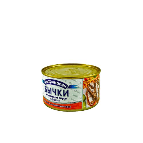 Бычки Ультрамарин разделенные с фасолью в томатном соусе 240 г