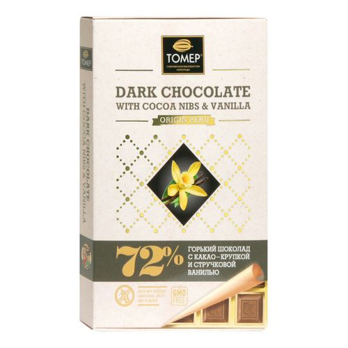 Плитка Томер Перу горький шоколад 72% с какао-крупкой и стручковой ванилью 90 г