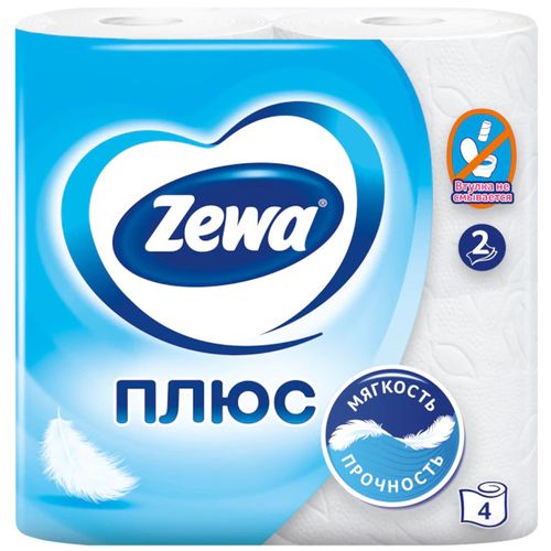 Туалетная бумага Zewa Плюс белая двухслойная 4 шт
