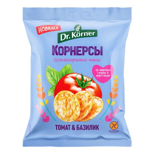 Чипсы кукурузно-рисовые Dr.Korner Корнерсы цельнозерновые с томатом и базиликом 50 г