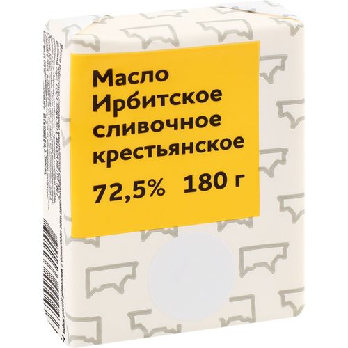 Сладкосливочное масло Ирбитское Крестьянское 72,5% БЗМЖ 180 г