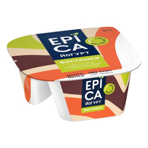 Йогурт Epica Crispy с фисташками и смесь из семян подсолнечника орехов и темного шоколада 10,5% БЗМЖ 140 г