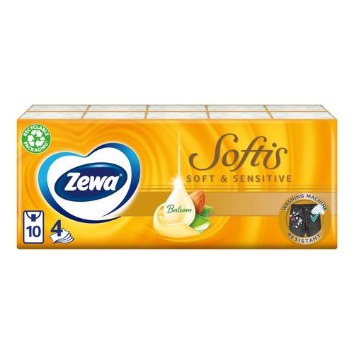 Платочки бумажные Zewa Softis Soft & Sensitive 4 слоя 9 х 10 шт