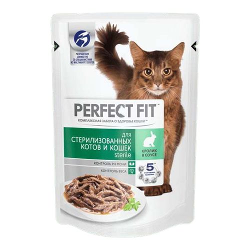 Влажный корм Perfect Fit с кроликом в соусе для стерилизованных кошек 85 г
