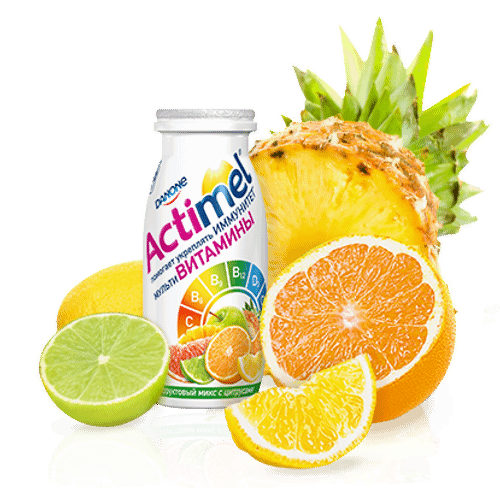 Кисломолочный напиток Actimel фруктовый микс с цитрусами 2,5% БЗМЖ 100 г
