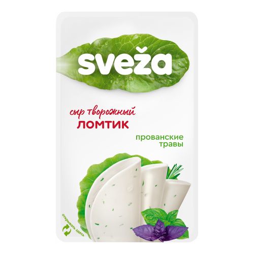 Сыр творожный Sveza Белый ломтик с прованскими травами нарезка 60% БЗМЖ 150 г