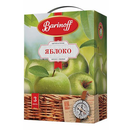 Напиток сокосодержащий Barinoff яблочный осветленный 3 л