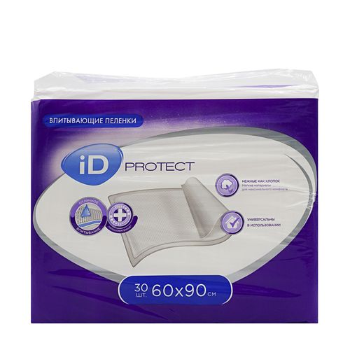 Пеленки для взрослых одноразовые iD Protect впитывающие 60 х 90 см 30 шт