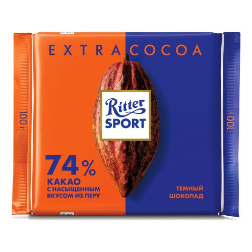 Плитка Ritter Sport темный шоколад с насыщенным вкусом из Перу 74% 100 г