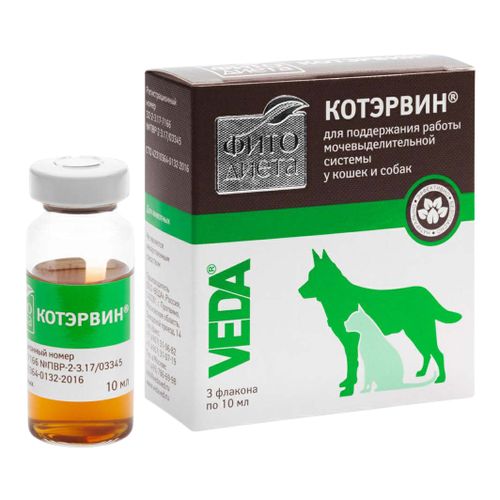 Кормовая добавка Veda Фитодиета Котэрвин для профилактики мочекаменной болезни у кошек и собак 3 шт х 10 мл