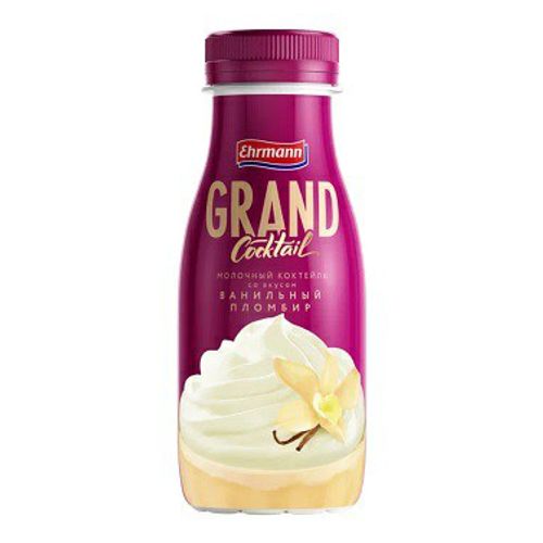 Молочный коктейль Grand Cocktail со вкусом ванильного пломбира 4% БЗМЖ 260 мл