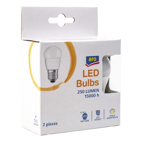 Лампа светодиодная Aro Bulbs 3,2W E14 шар теплый белый 2 шт