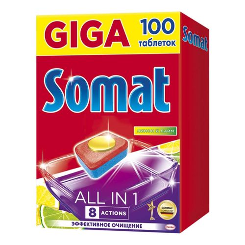 Таблетки для посудомоечных машин Somat All in 1 Лимон и лайм 100 шт