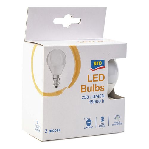 Лампа светодиодная Aro Bulbs 3,2W E14 шар холодный белый 2 шт