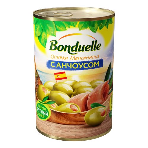 Оливки Bonduelle зеленые с анчоусом без косточки 300 г