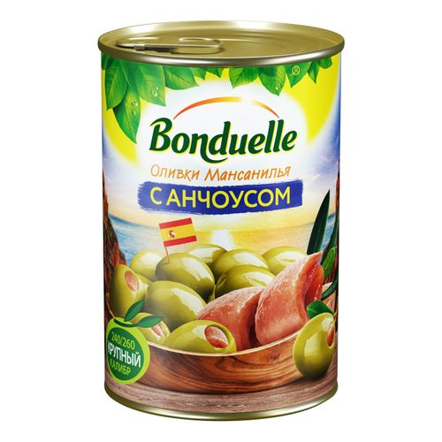 Оливки Bonduelle зеленые с анчоусом без косточки 300 г