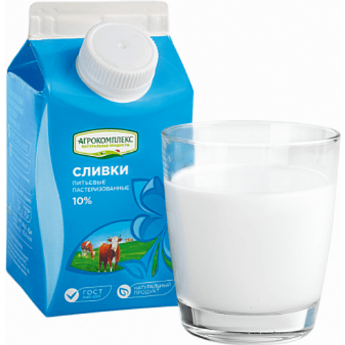Сливки питьевые Агрокомплекс Натуральные Продукты пастеризованные 10% 450 мл