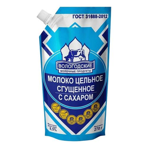 Сгущенное молоко Вологодские молочные продукты цельное с сахаром 8,5% БЗМЖ 270 г