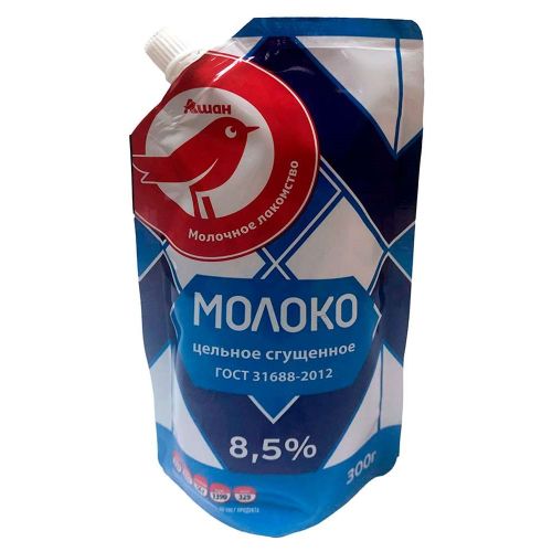 Сгущенное молоко АШАН Красная птица ГОСТ 8,5% БЗМЖ 300 г
